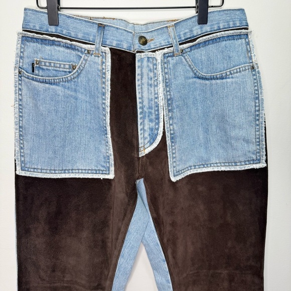 Just Cavalli Mixed Media Leather Panel Flare Jeans Size 32/ EU 46 - Picture 10 of 15